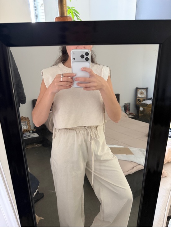 Micas Pants - Cream linen Wide-Leg Drawstring Pants — Relaxed High-Rise